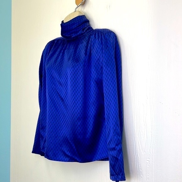 Christian Dior - 100 % Silk Vintage Turtleneck With Black Checkered Blouse SZ 4 - Picture 5 of 13